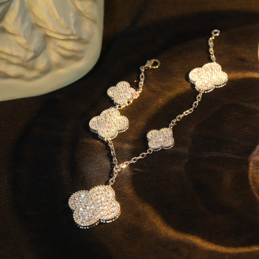 [NOVO]クローバーブレスレット 5モチーフ シルバー ダイヤモンドパヴェ