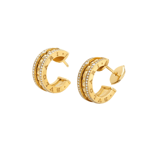 [GALE]ZERO 1 ROCK GOLD EARRINGS WITH STUDDED SPIRAL AND PAVED DIAMONDS