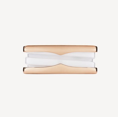 [GALE]ZERO 1 TWO-BAND LOOPS AND WHITE CERAMIC SPIRAL PINK GOLD RING