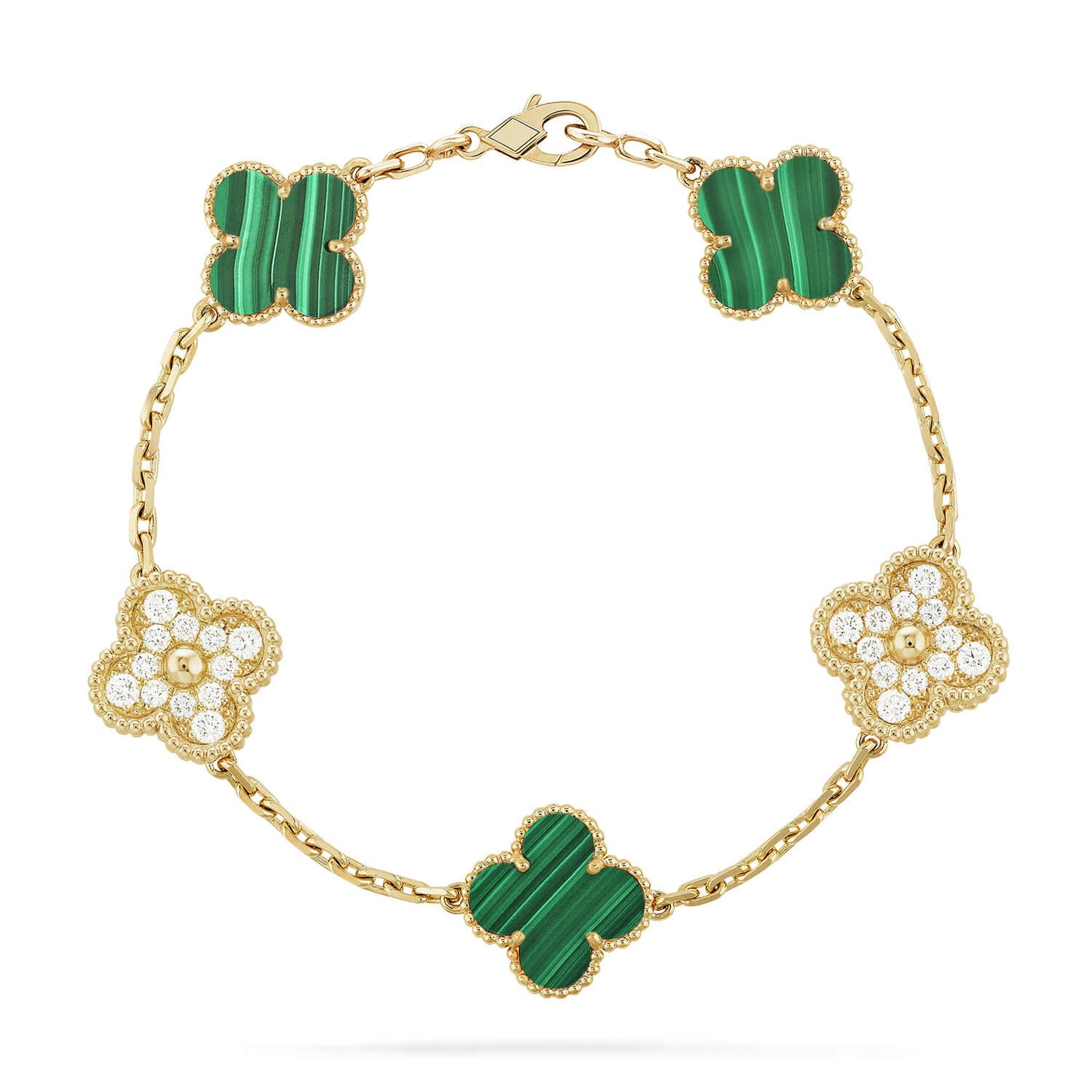 [GALE]CLOVER  5 MOTIF MALACHITE DIAMOND BRACELET