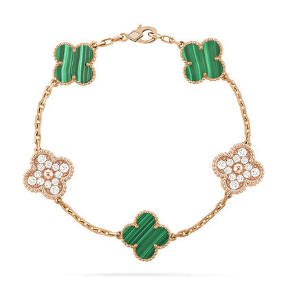[GALE]CLOVER  5 MOTIF MALACHITE DIAMOND BRACELET