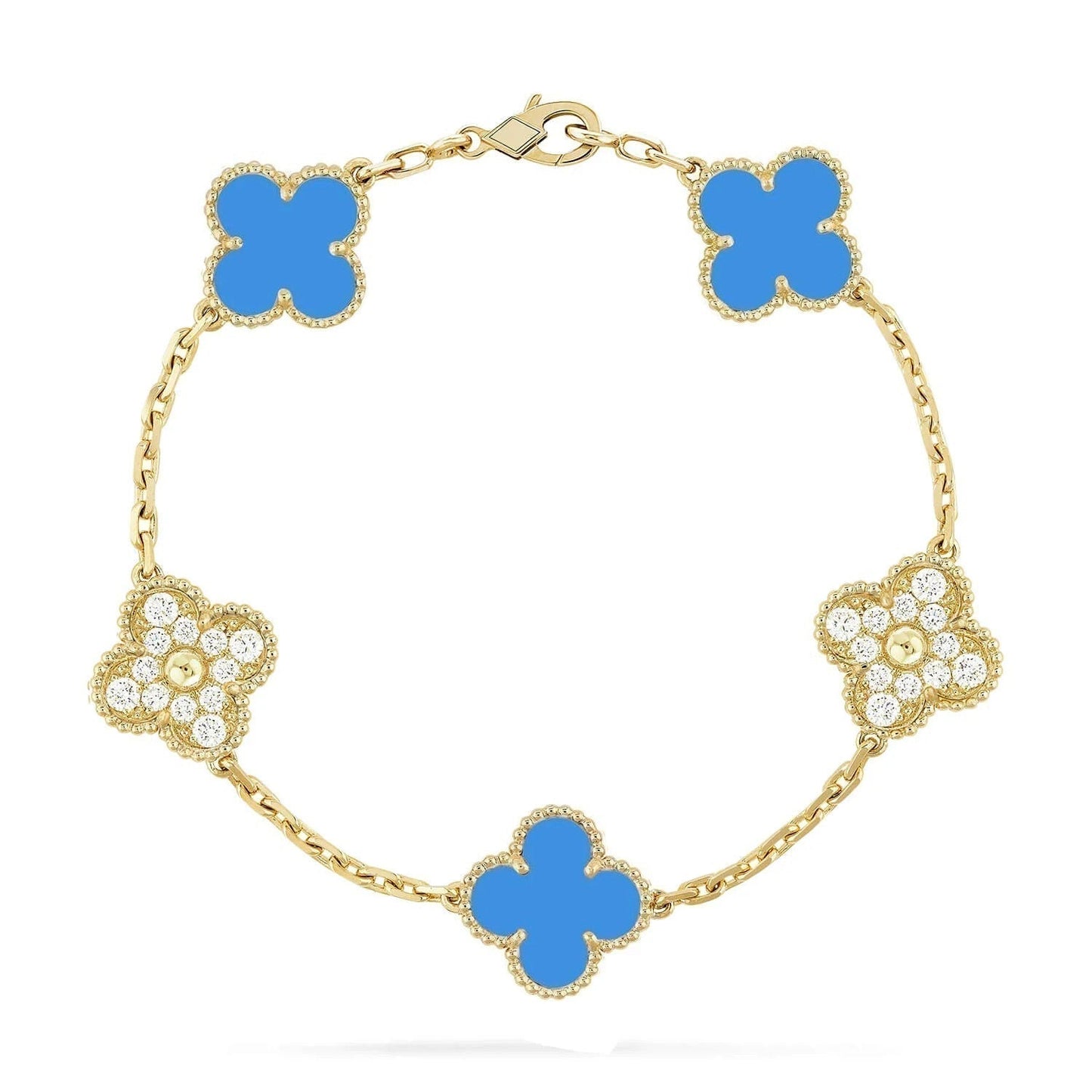 [GALE]CLOVER 5 MOTIF BLUE CHALCEDONY DIAMOND GOLD BRACELET