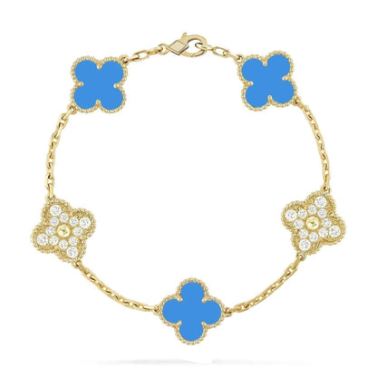 [GALE]CLOVER 5 MOTIF BLUE CHALCEDONY DIAMOND GOLD BRACELET