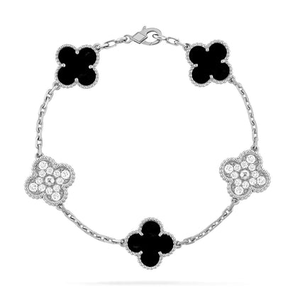 [GALE]CLOVER 5 MOTIF ONYXS DIAMOND BRACELET SILVER