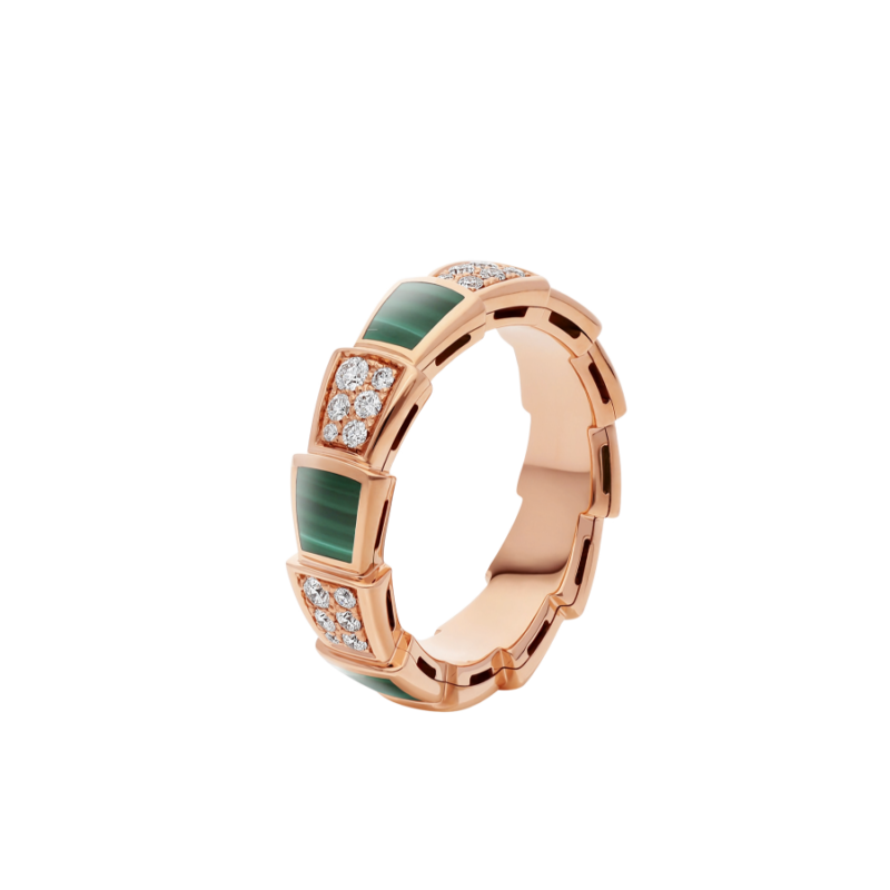[GALE]SERPENTI RING PINK GOLD MALACHITE DIAMOND PAVED 4MM
