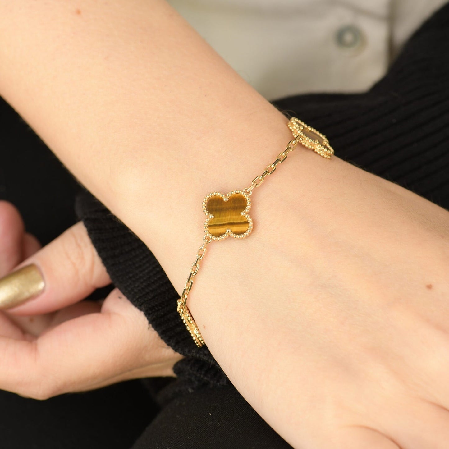 [GALE]CLOVER  5 MOTIFS TIGER EYE BRACELET