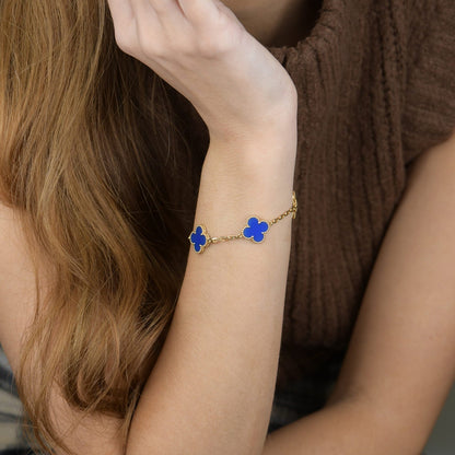 [GALE]CLOVER 5 MOTIFS BLUE AGATE BRACELET