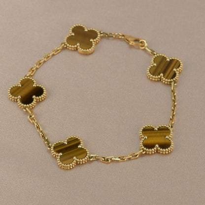 [GALE]CLOVER  5 MOTIFS TIGER EYE BRACELET