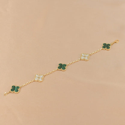[GALE]CLOVER  5 MOTIF MALACHITE DIAMOND BRACELET