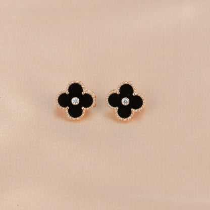 [GALE]CLOVER MEDIUM 1 MOTIFS ONYX DIAMOND EARRINGS