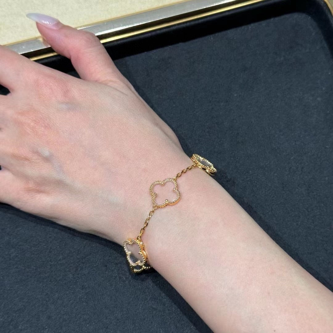 [GALE]CLOVER 5 MOTIF ROCK CRYSTAL PINK GOLD BRACELET