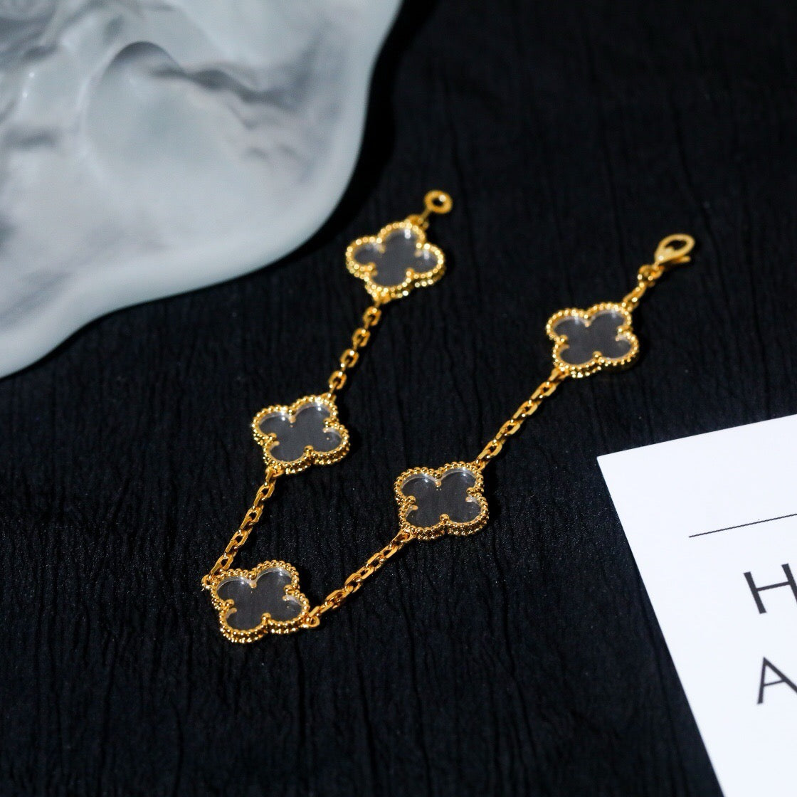 [GALE]CLOVER 5 MOTIF ROCK CRYSTAL PINK GOLD BRACELET