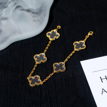 [GALE]CLOVER 5 MOTIF ROCK CRYSTAL PINK GOLD BRACELET