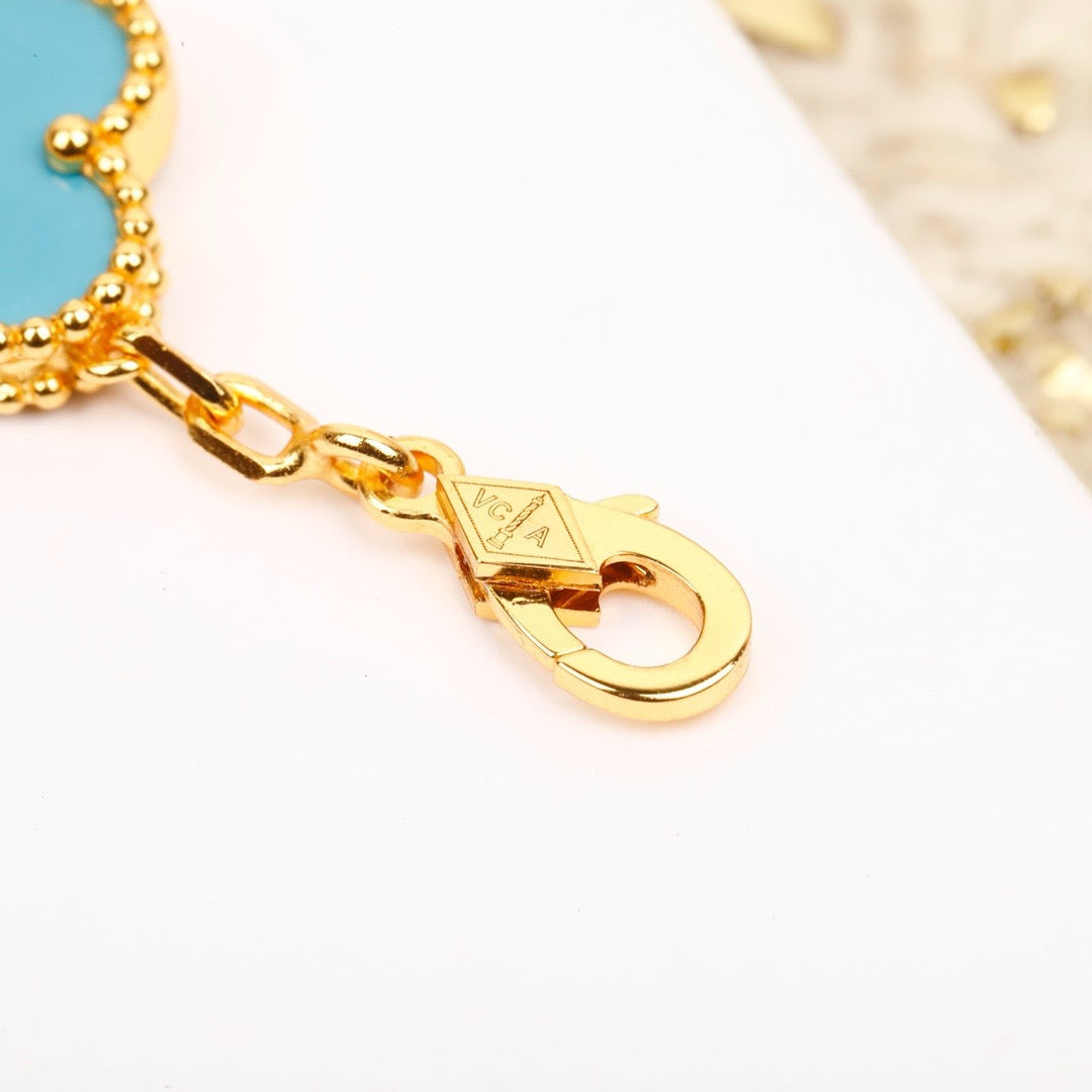 [GALE]CLOVER 5 MOTIF TURQUOISE DIAMOND GOLD BRACELET