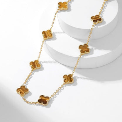 [GALE]CLOVER 10 MOTIFS TIGER EYE NECKLACE