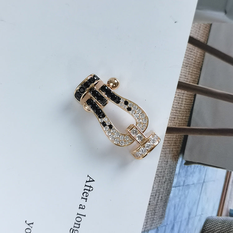 [GALE]FORCE LARGE HORSESHOE BLACK WHITE DIAMOND BRACELET ROSE GOLD