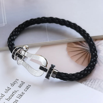 [GALE]FORCE LARGE HORSESHOE BLACK DIAMOND BRACELET SILVER