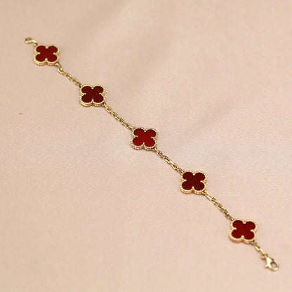 [GALE] CLOVER 5 MOTIF RED CORNELIAN BRACELET COLLECTION