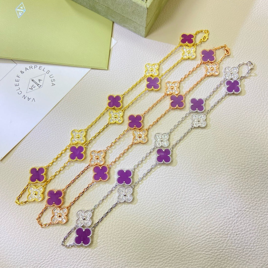 [GALE]CLOVER 10 MOTIFS  PURPLE VIOLET DIAMOND NECKLACE
