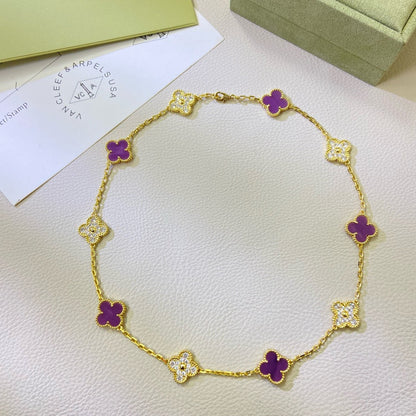 [GALE]CLOVER 10 MOTIFS  PURPLE VIOLET DIAMOND NECKLACE