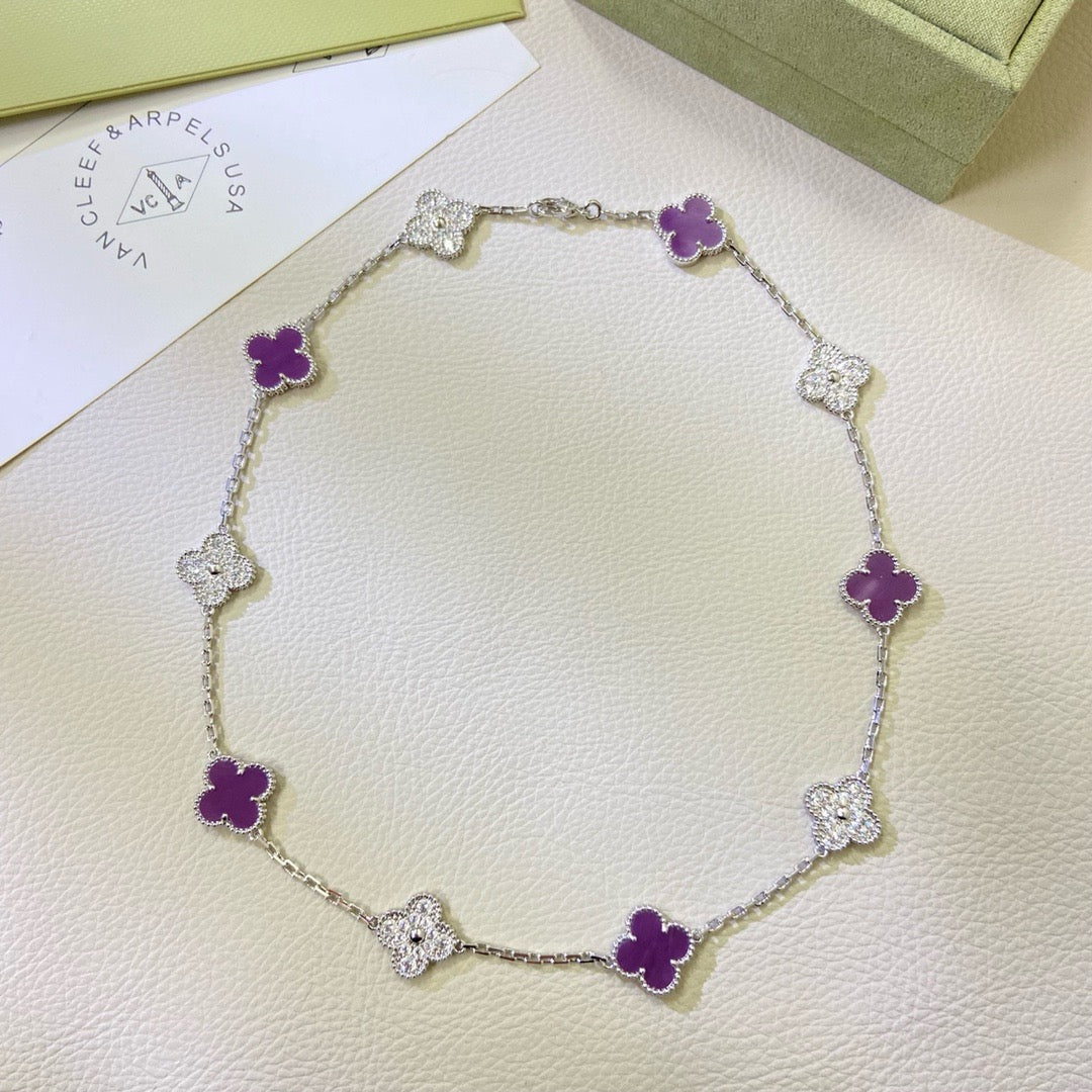 [GALE]CLOVER 10 MOTIFS  PURPLE VIOLET DIAMOND NECKLACE