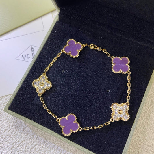 [GALE]CLOVER  5 MOTIFS  PURPLE VIOLET DIAMOND BRACELET