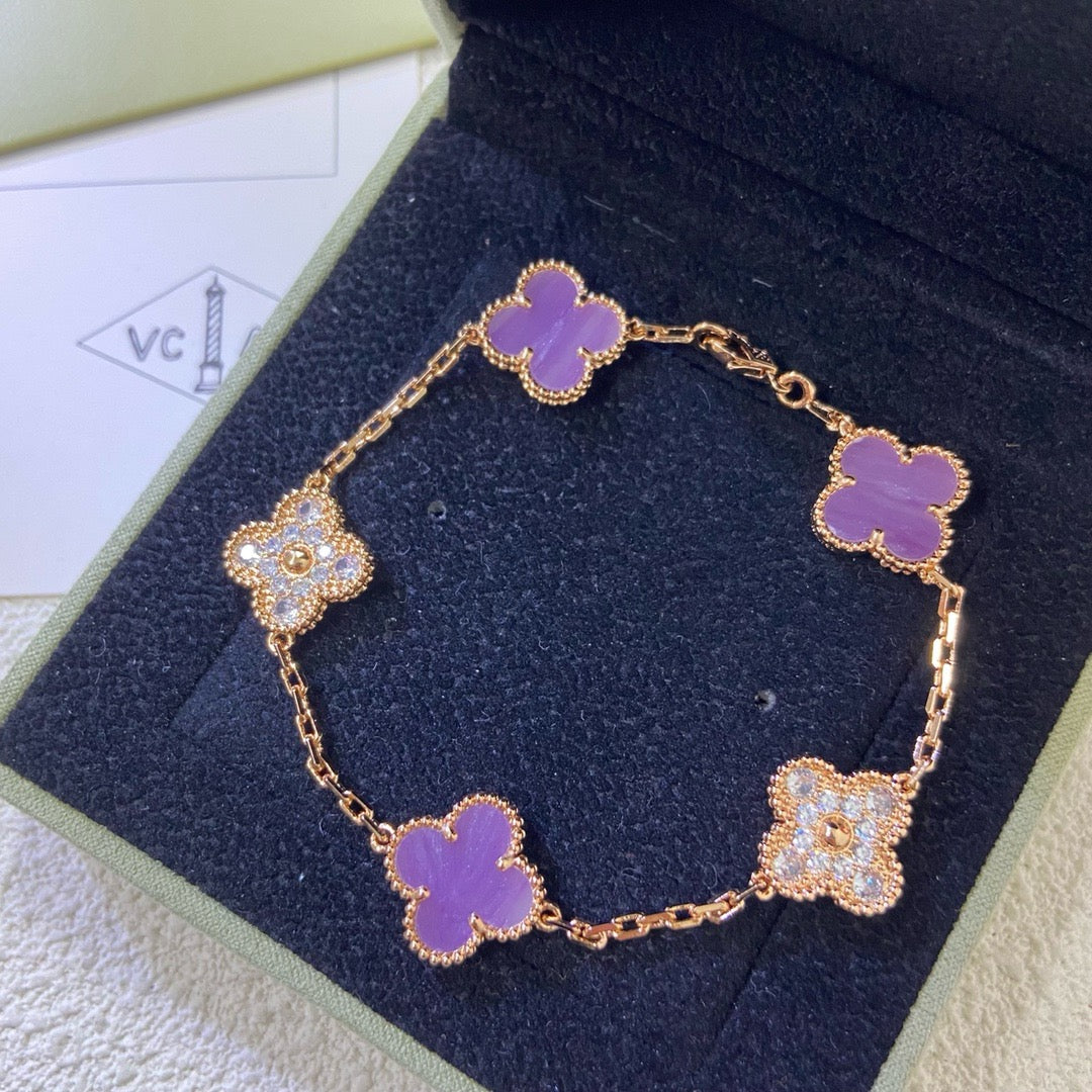 [GALE]CLOVER  5 MOTIFS  PURPLE VIOLET DIAMOND BRACELET