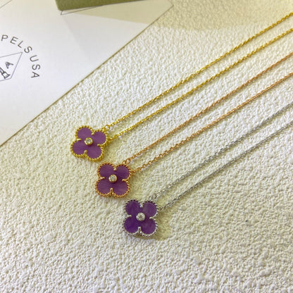 [GALE]CLOVER 15MM DIAMOND  PURPLE VIOLET NECKLACE