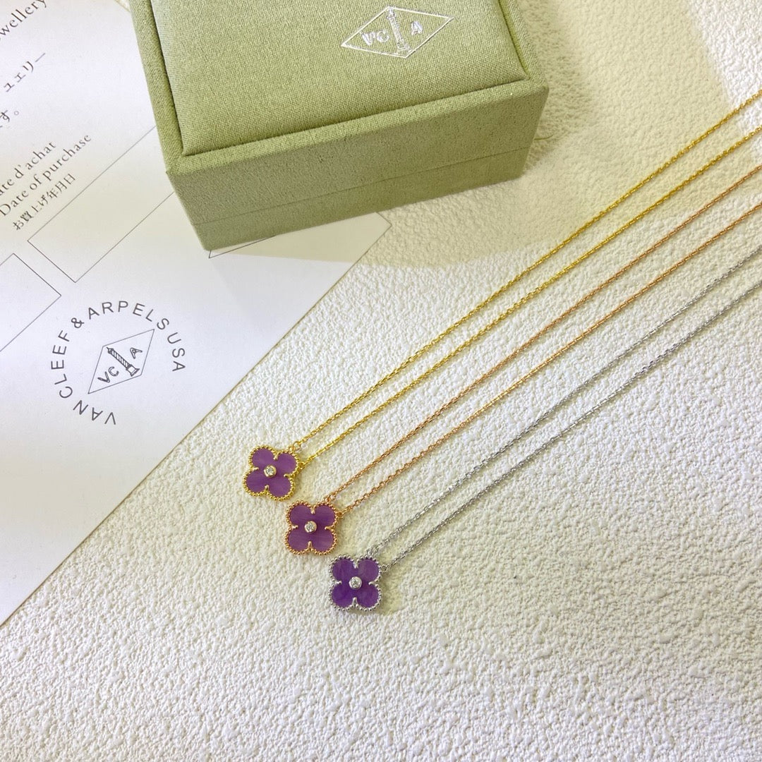 [GALE]CLOVER 15MM DIAMOND  PURPLE VIOLET NECKLACE