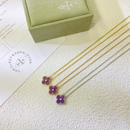 [GALE]CLOVER 15MM DIAMOND  PURPLE VIOLET NECKLACE