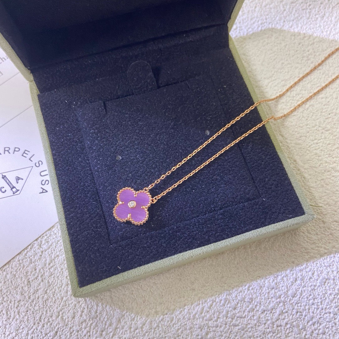 [GALE]CLOVER 15MM DIAMOND  PURPLE VIOLET NECKLACE