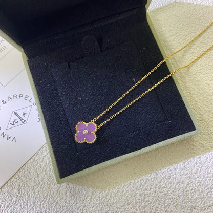[GALE]CLOVER 15MM DIAMOND  PURPLE VIOLET NECKLACE