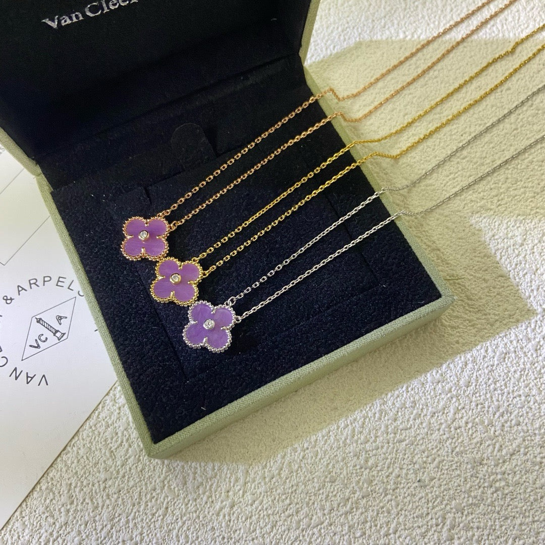 [GALE]CLOVER 15MM DIAMOND  PURPLE VIOLET NECKLACE