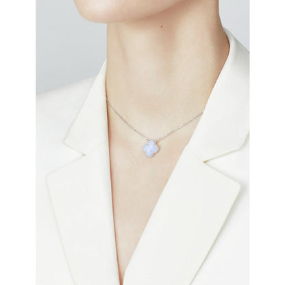 [GALE]CLOVER 15MM BLUE CHALCEDONY NECKLACE SILVER