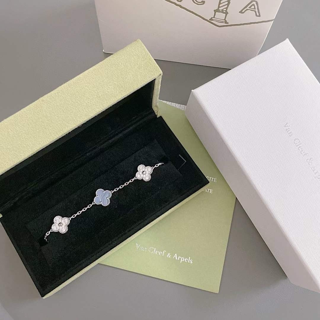 [GALE]CLOVER  5 MOTIF DIAMOND PURPLE CHALCEDONY BRACELET SILVER