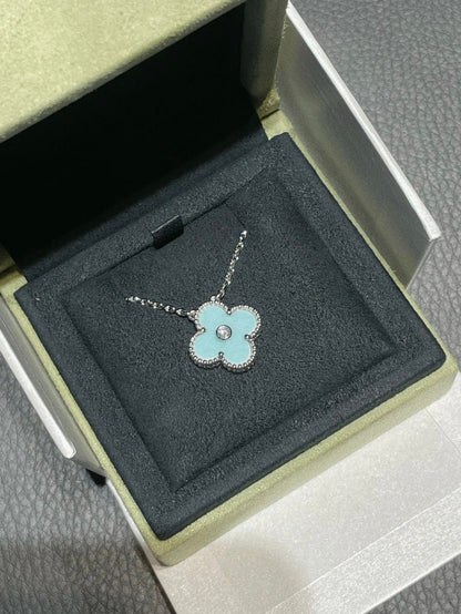 [GALE]CLOVER 1 DIAMOND LIGHT BLUE SILVER NECKLACE