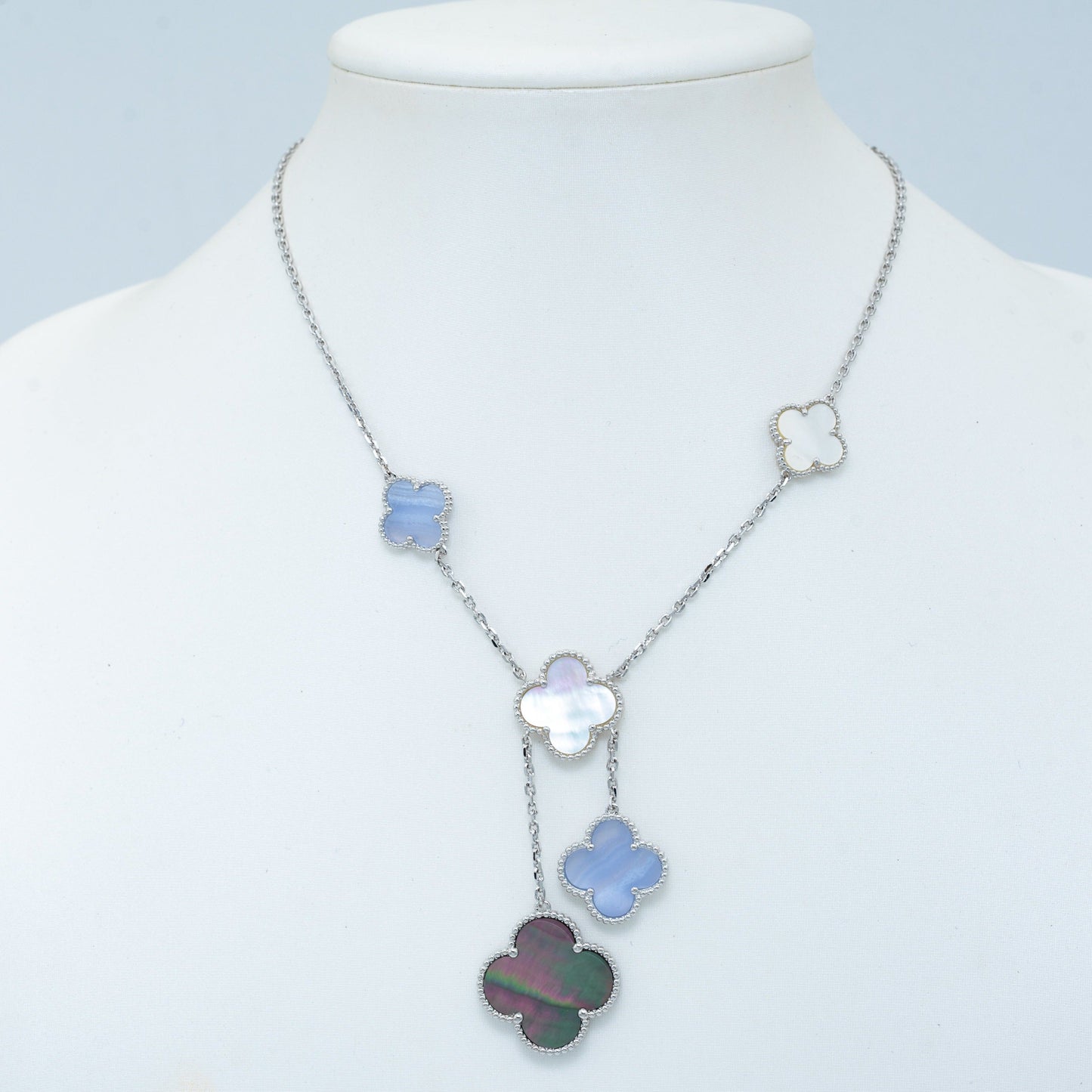 [GALE]CLOVER MOP CHALCEDONY NECKLACE SILVER 6 MOTIF