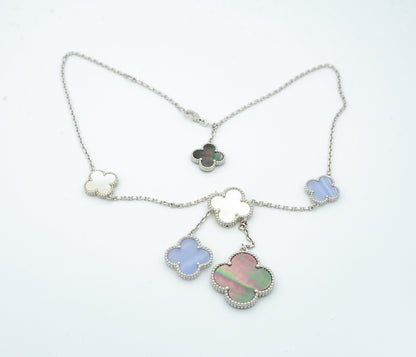 [GALE]CLOVER MOP CHALCEDONY NECKLACE SILVER 6 MOTIF