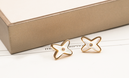 [GALE]JEUX DE WHITE MOP PINK GOLD DIAMOND EARRINGS