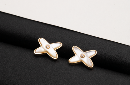 [GALE]JEUX DE WHITE MOP ROSE GOLD DIAMOND EARRINGS