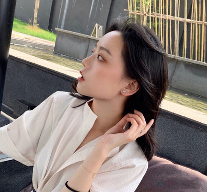 [GALE]JEUX DE WHITE MOP PINK GOLD DIAMOND EARRINGS