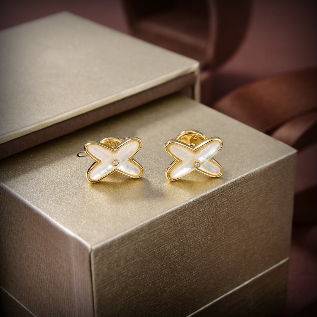 [GALE]JEUX DE WHITE MOP GOLD DIAMOND EARRINGS
