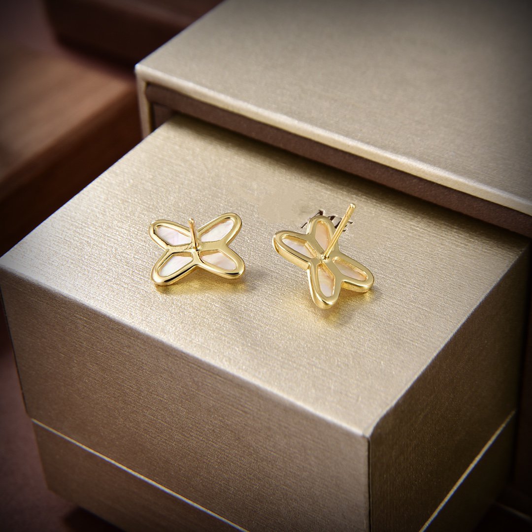 [GALE]JEUX DE WHITE MOP GOLD DIAMOND EARRINGS