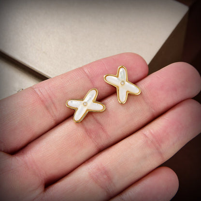 [GALE]JEUX DE WHITE MOP GOLD DIAMOND EARRINGS