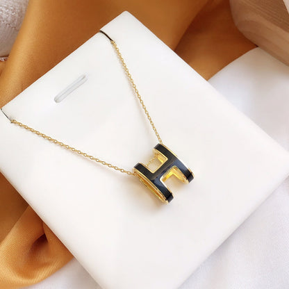 [GALE]HM CLIC BLACK ENAMEL GOLD NECKLACE