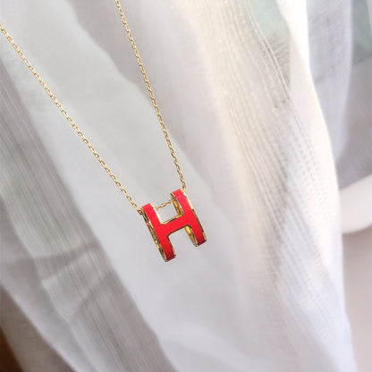 [GALE]HM CLIC RED ENAMEL GOLD NECKLACE