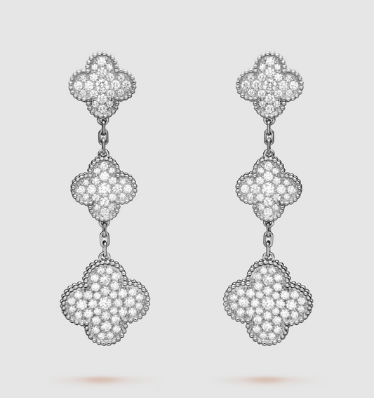 [GALE]CLOVER 3 MOTIF DIAMOND SILVER DROP EARRINGS