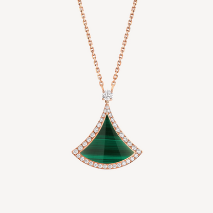 [GALE]DREAM MALACHITE DIAMOND PAVED PINK GOLD NECKLACE