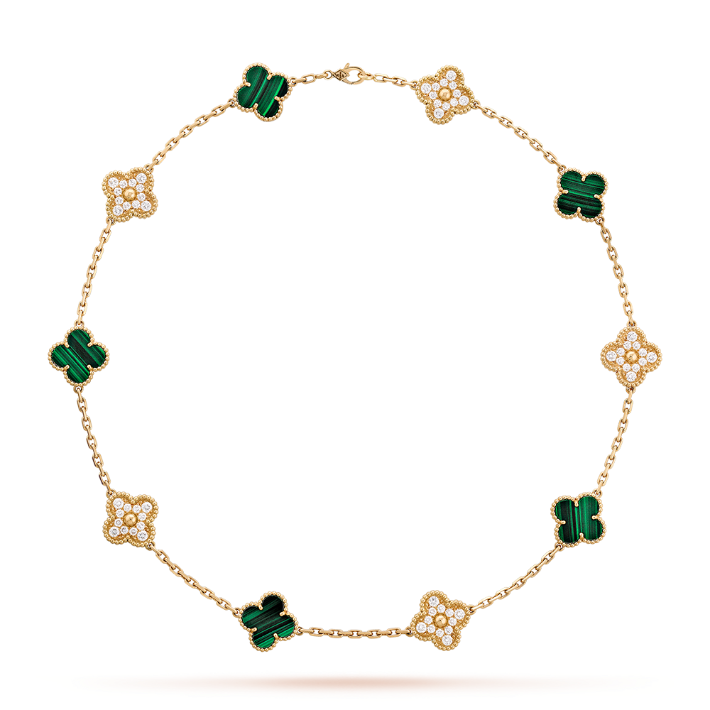 [GALE]CLOVER 10 MOTIFS MALACHITE DIAMOND NECKLACE