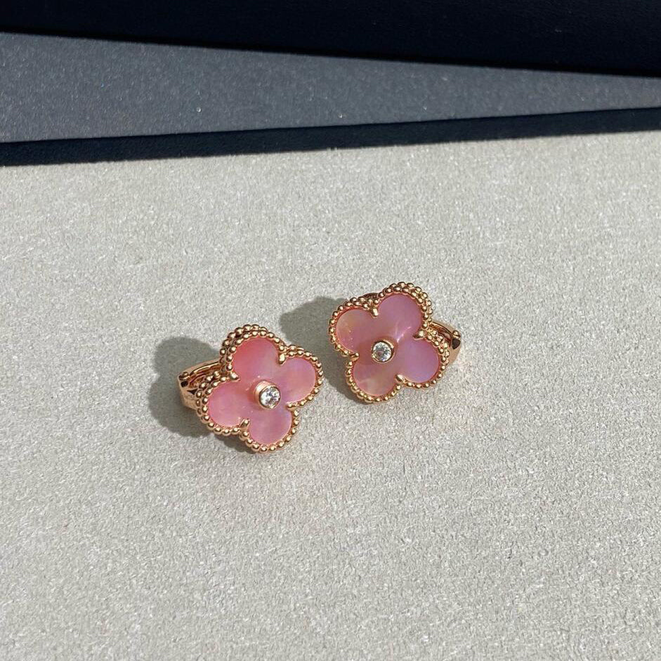 [GALE]CLOVER MEDIUM 1 DIAMOND PINK EARRINGS